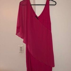 Hot pink Bebe dress with one shoulder draping